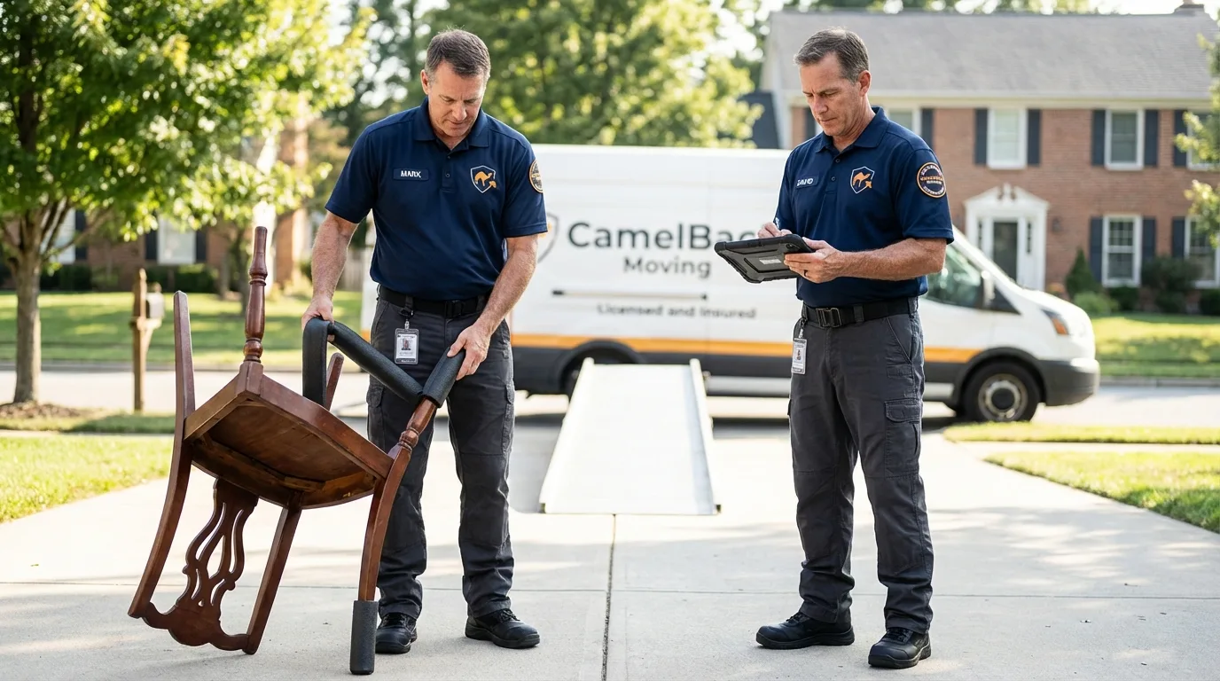 Movers inspecting furniture for damage prevention before loading in Salisbury, NH