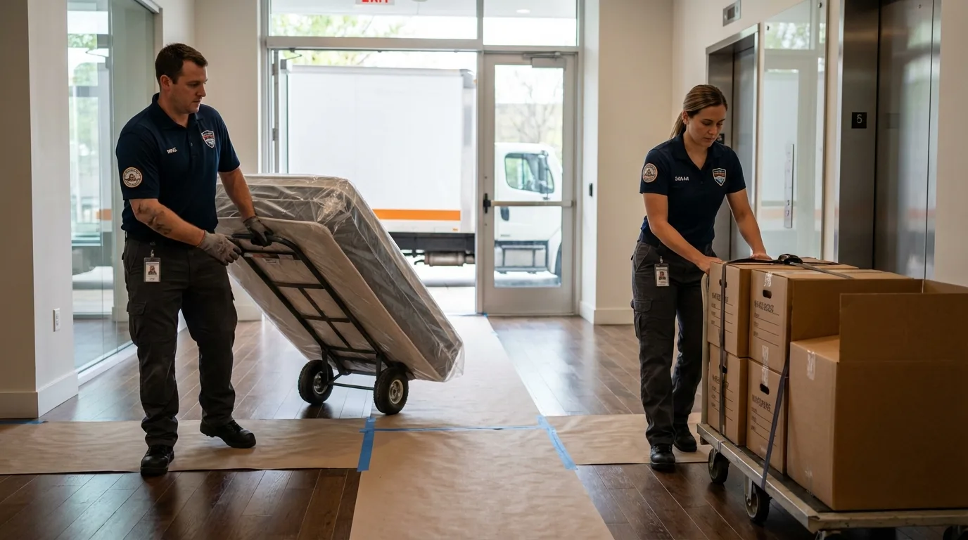 Professional apartment movers loading elevator in Salisbury, NH
