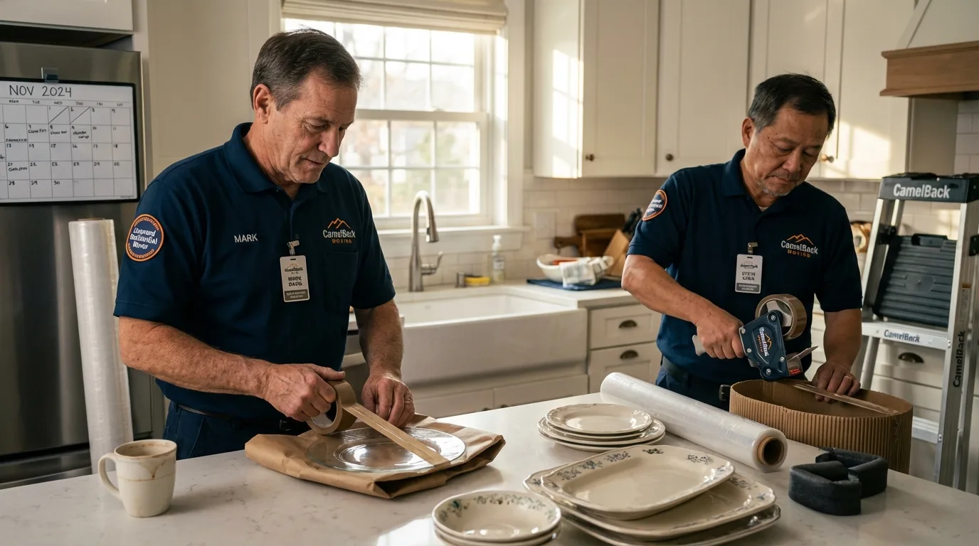 Professional crew packing kitchen dishware in Salisbury, NH